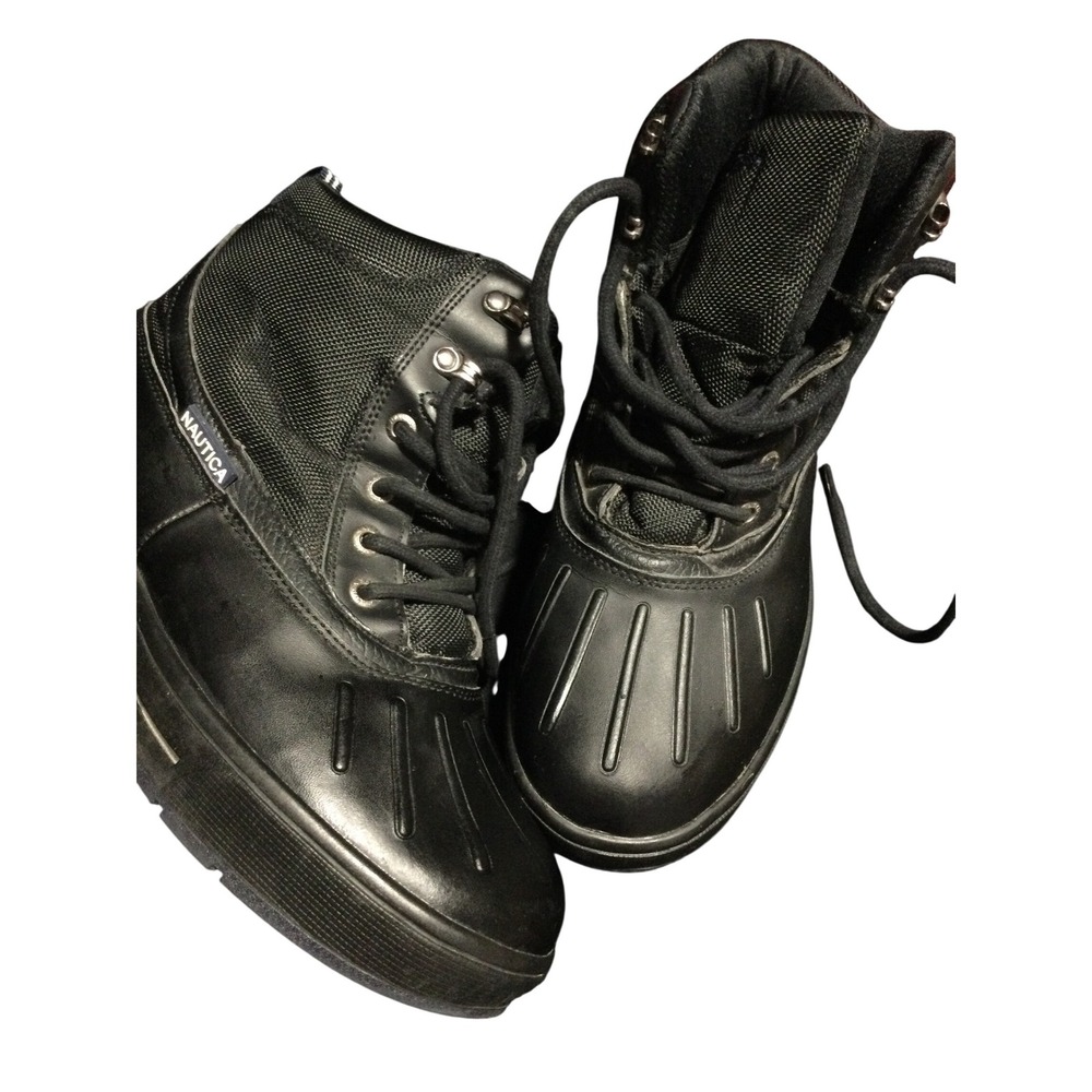 Nautica Mens Black Duck Boots Leather Textile High Top Lace Up NM3026 Size 9